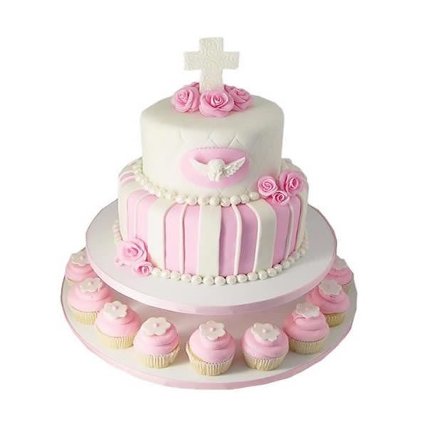 2 Tier Communion Cake with Cupcakes